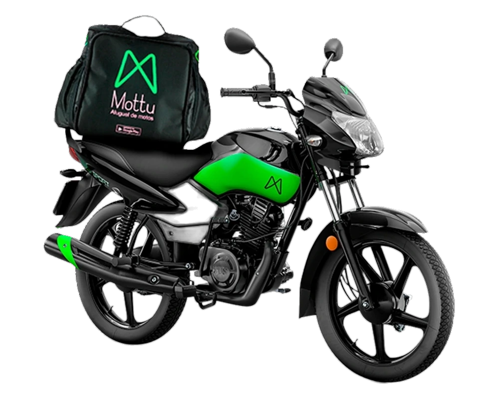 Mottu Sport ESD preta, vista tres quartos frontal, moto do plano Minha Mottu
